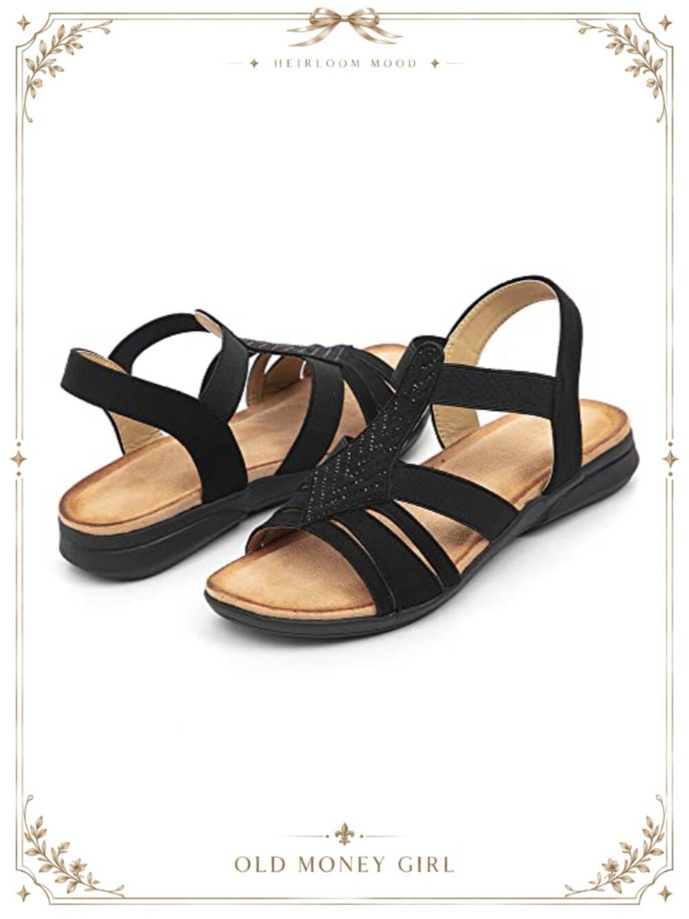 Women's Flat T-Strap Sandals Elastic Ankle Strap Memory Foam Casual